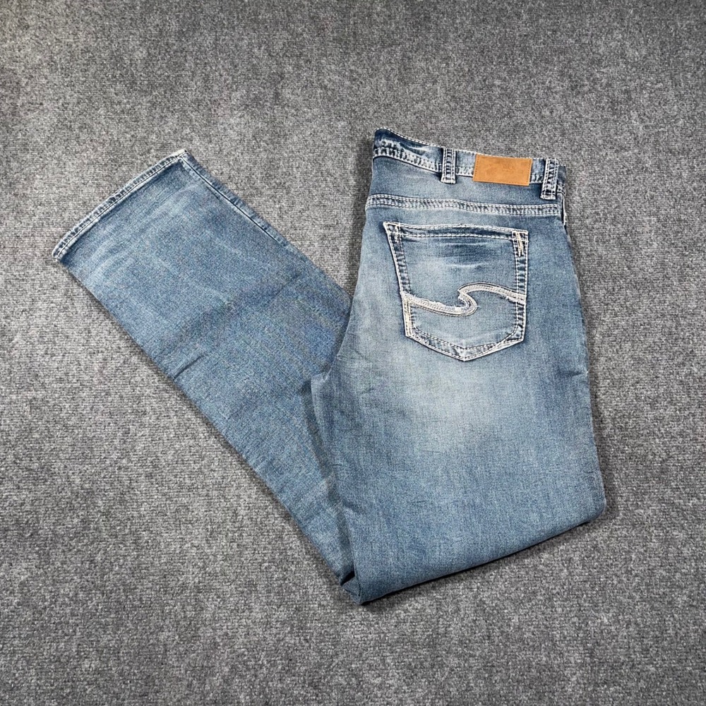 Silver Grayson Straight Jeans Mens W40 L36 Easy Fit Medium Wash Baggy Skater‎
